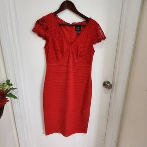 Adrianna Papell Lace ribbed bodycon red Dress  valentines day datenight